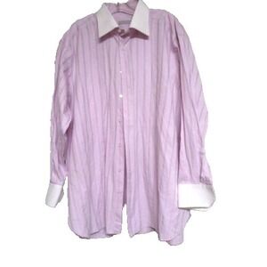 STEFANO RICCI pink white collar   mens button down shirt sz 17.5 (22.5) sleeve